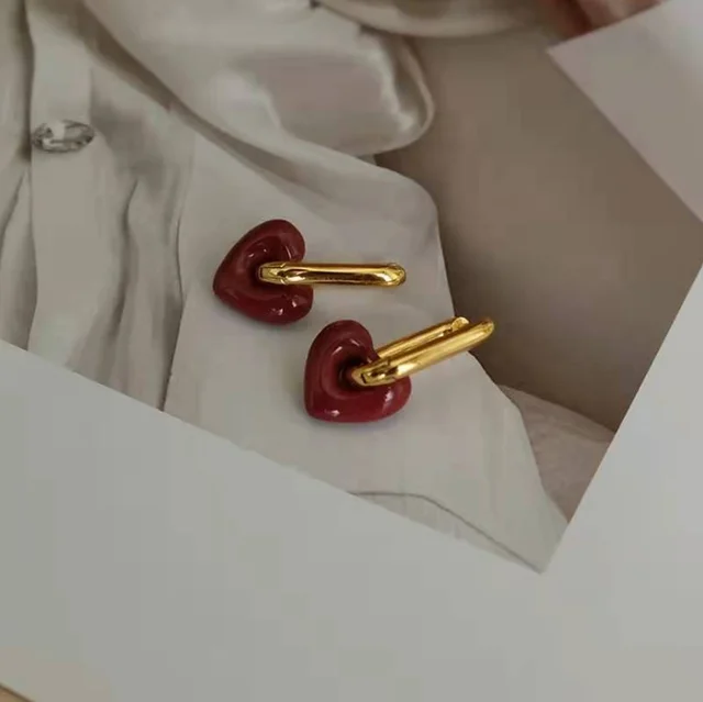 Chrimsi Red Colour Heart Earrings